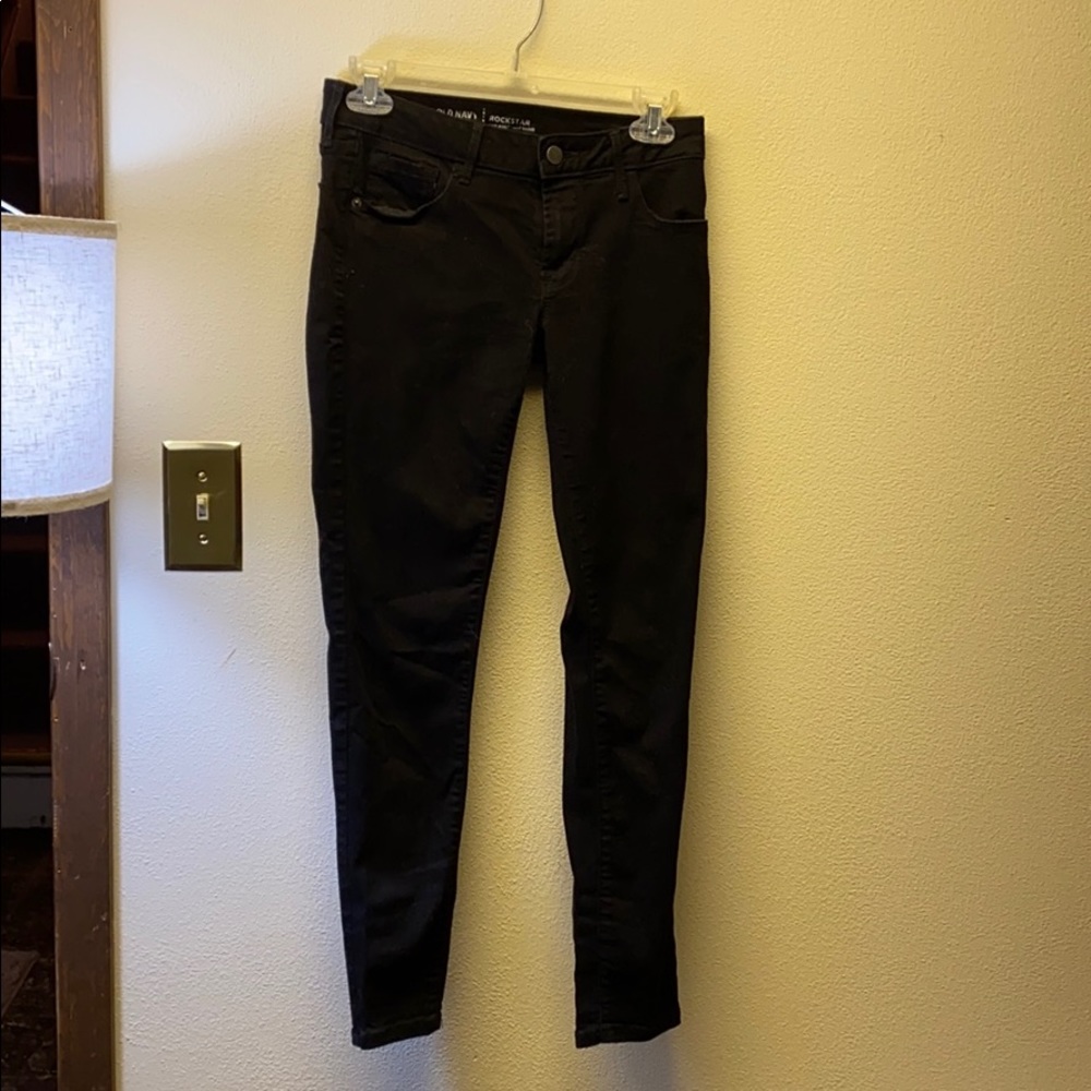 Black skinny low rise jeans